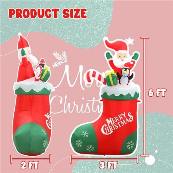 6FT Christmas Inflatables Outdoor Decorations, Inflatable Santa and Penguin - Picture 4 of 7